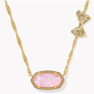Kendra Scott posey pink Luna Rosa bow Gold Necklace new on card w pouch